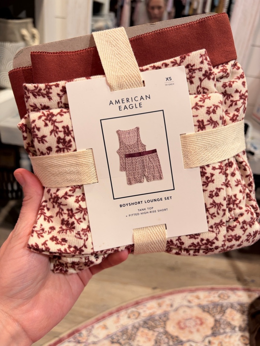 American Eagle Outfitters Floral Boyshort Lounge Set - Cream & Rust